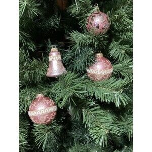 Krebs PINK GOLD Glitter Lace RIBBON Floral Christmas Ornaments SHABBY Victorian
